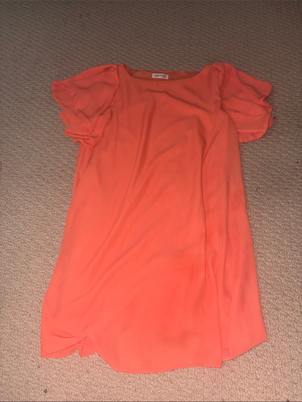 Women's Coral Puff-Sleeve Shift Dress